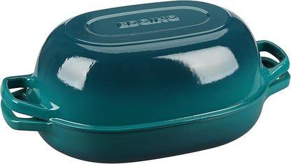 Enameled Cast Iron Oval Dutch Oven Pot with Lid, Dutch Oven for Sourdough Bread Baking, Oval Bread Pan, 7qt, Darkcyan