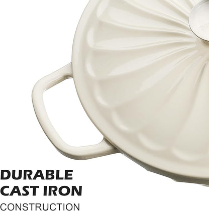 Enameled Cast Iron Braiser, 3.8 Quart Enamel Dutch Oven with Handles, Cast Iron Braiser Pan with Lid,Enameled Cookware (White)