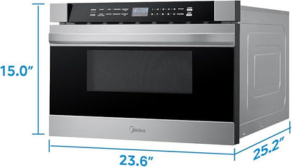 Midea MM12S2ASZ Oven 1000W, 1.2 Cu.ft Drawer, 24'' Built-in Microwave, Stainless Steel, Child Safety Lock, One-Touch, Auto-Menus