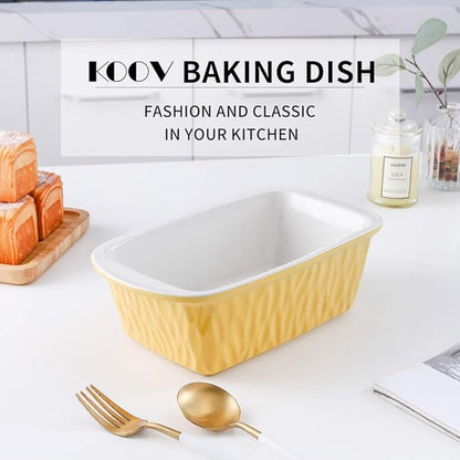 Ceramic Loaf Pan for Baking Bread, 9 x 5 inch Bread Pan, Rectangular Bread Loaf Pan, Ceramic Bakeware for Cooking, Home Kitchen, Bread Baking Pan Texture Series (Yellow)