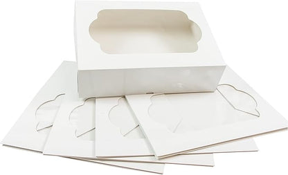 Global Sugar Art Auto-Popup Extra Deep Quarter Sheet Cake & Cupcake Box with Window and Cupcake Insert, White 14 x 10 x 5 Inches, 5 Count