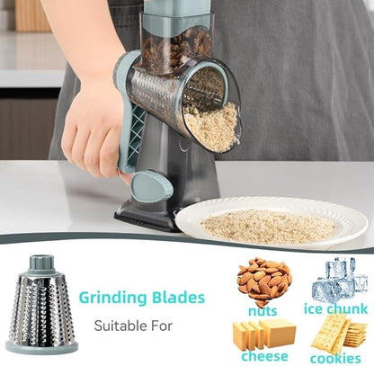 GYH&GXR Rotary Cheese Grater with Handle Vegetable Cheese Shredder Slicer Grater for Kitchen 3 Changeable Blades for Cheese Potato Zucchini Nuts Chocolate.