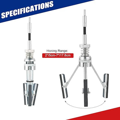Engine Cylinder Hone Adjustable Deglazer Set for Grinding Holes from 2" to 7" in Diameter, Adjustable Brake Piston Honing Tools with Extra 3-Piece 3" Long Stones 220 Grit (3")