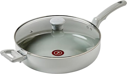 T-fal Refresh Ceramic Nonstick Saute Frying Pan with Lid 5 Qt, Oven Safe to 350°F Cookware, Stay-Cool Handle Skillet, Ceramic Pots and Pans, Moon Grey
