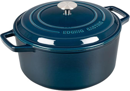 Enameled Cast Iron Dutch Oven Pot With Lid, Dutch Oven for Sourdough Bread Baking Round Pot Dule Handle, 6 Quart, Blue
