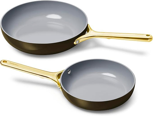 Caraway Fry Pan Duo - Nonstick Ceramic Frying Pan (8" & 10.5”) - Non Toxic, PTFE & PFOA Free - Oven Safe & Compatible with All Stovetops (Gas, Electric & Induction) - Black