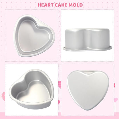 2 pcs Heart Shaped Cake Pan 6 Inch 8 Inch Aluminum Cake Pans Heart Cake Tin Baking Cake Mold for Valentine's Weddings Birthday Party