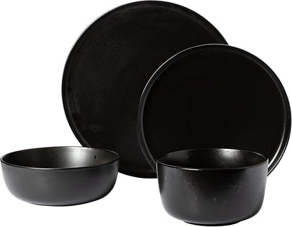 Gibson Elite James Street Stoneware Matte Reactive Double Bowl Dinnerware Set - Pepper Black, Service for 4 (16pcs)