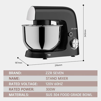 Stand Mixer, 5.5 Quart, 10 Speed Tilt-Head Kitchen Mixer, Copper Motor, Household Food Mixer with Bowl, Flat Beater, Dough Hook, Egg Whisk (300W Black)