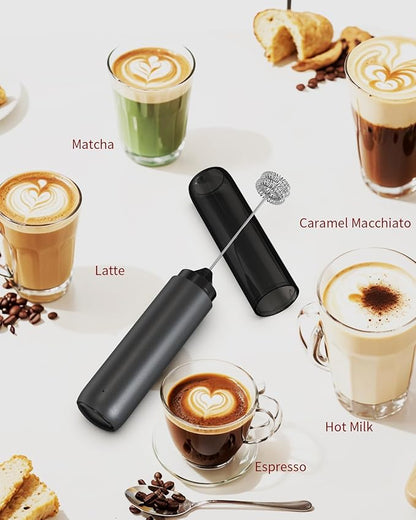 CIRCLE JOY Rechargeable Milk Frother Hanheld, Dual Spring Whisk Electric Coffee Frother, Portable Hand Frother Wand Drink Mixer for Matcha Lattes Cappuccino, Kitchen Gifts, Black