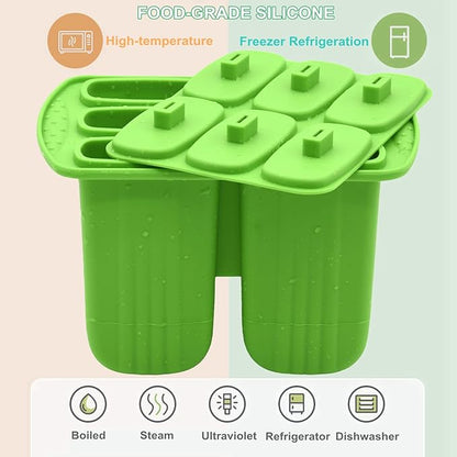 Bangp Popsicle Molds,6 Pieces Popsicles Molds Silicone BPA Free,Homemade Popsicle Maker,Reusable Easy Release Ice Pop Molds for Kids Adults,with 50 Popsicle Sticks and 50 Popsicle Bags(Green)