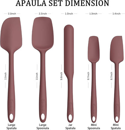 Coukre Silicone Spatula Set of 5,High Temperature Resistant, Food Grade Silicone, Dishwasher Safe, for Baking, Cooking (Pure Wine)