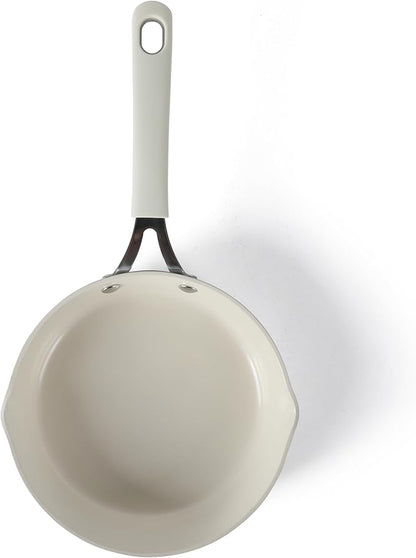 Martha Stewart Heathland 8 Inch Aluminum Fry Pan Cookware Non-Toxic Premium Ceramic Non Stick Frying Pan, Kitchen Egg Pan, Omelet Pan, Always Pan, Pots and Pans, Linen White, Induction Safe