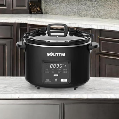 Gourmiia 4.5 Qt Programmable Slow Cooker with 5 Presets, Slow Cook, Digital Timer, Keep Warm Function, Nonstick Interior, Dishwasher Safe, Black