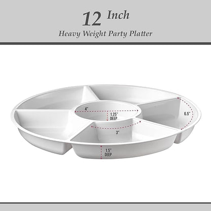 Plasticpro 6 Sectional Round Plastic Serving Tray/Platter (8, White)