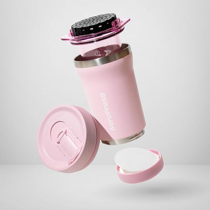 AeroPress Go Plus, Small Portable Coffee Maker Kit, Travel, Camping & Office, All-in-One French Press, Pour-Over & Espresso-Style Manual Brewer, 2 Min Brew for Less Bitterness, More Flavor, Pink