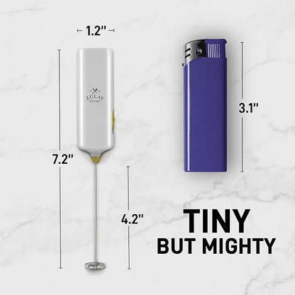 Mini & Mighty Milk Frother Wand – Powerful Handheld Coffee Frother, Battery Operated Drink Mixer – Compact Pocket Size – Detachable Whisk for Latte, Cappuccino, Matcha, Hot Chocolate – White Gold