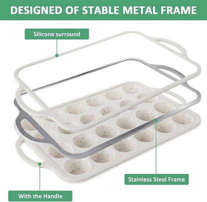 RHBLME 3 Pack Mini Muffin Silicone Molds, Metal Reinforced Frame Cupcake Pans 24 Cups Mini Muffin Pan, Nonstick Silicone Muffin Pan with Handle for Baking Muffins Egg Bites Cupcakes