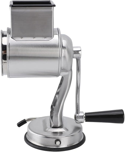 Manual Cheese Grater Stainless Steel Kitchen Hand Crank Grinder with 5 Interchangeable Blades and Handle for Vegetable Nut Potato (Silver)
