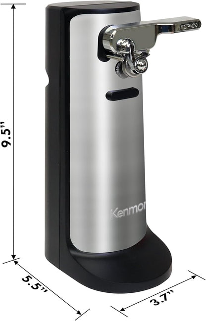 Kenmore Electric Can Opener - Arthritis-Friendly, Bottle Opener, Knife sharpener, Latas Abrelatas, Cord Storage, Automatic Countertop Appliance Stainless Steel Detachable Cutting Lever