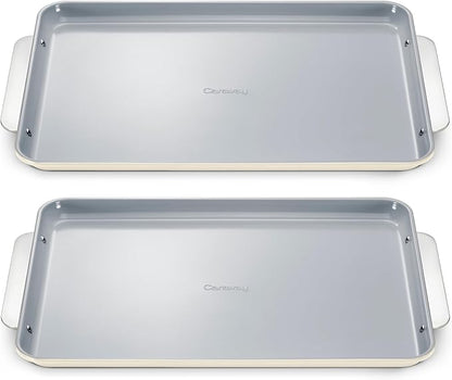 Caraway Non-Stick Ceramic Large Baking Sheet Duo - Naturally Slick Ceramic Coating - Non-Toxic, PTFE & PFOA Free - Perfect for Baking, Roasting, and More - Large (18" x 13") - Cream