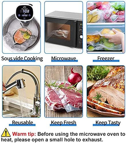 200 Vacuum Sealer Bags For Food, 8x12 Inch Thick BPA Free Vacuum Sealer Storage Bags, Compatible with All Vac Machines, Food Saver, Seal a Meal, Weston, Commercial Grade Precut Prep Sous Vide Bags
