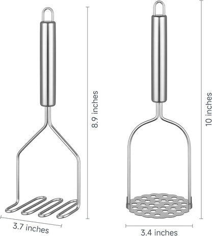 2PCS Mashed Potato Masher - Stainless Steel Potato Smasher, Masher Kitchen Tools & Utensils for Avocado, Bean, Salad, Vegetables, Fruit, Food, Meat Smasher Tool for Ground Beef