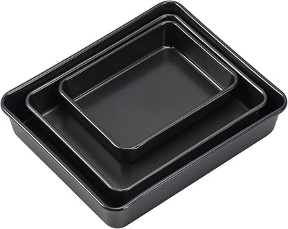 Nonstick Roasting Pan, Deep Baking Pan Set, Large Cake Pan Sets for Oven, 3-Piece Brownie Pan （Black）