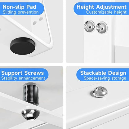 Expandable Cabinet Shelf Organizer, Stackable Kitchen Pantry Counter Storage, Adjustable Closet Cupboard Stand Rack Risers Spice Organization 80LBS Heavy Duty White 3 Pack
