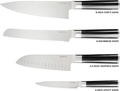 Babish 5 Piece 1.4116 German Steel Magnetic Forged Kitchen Knife Block Set