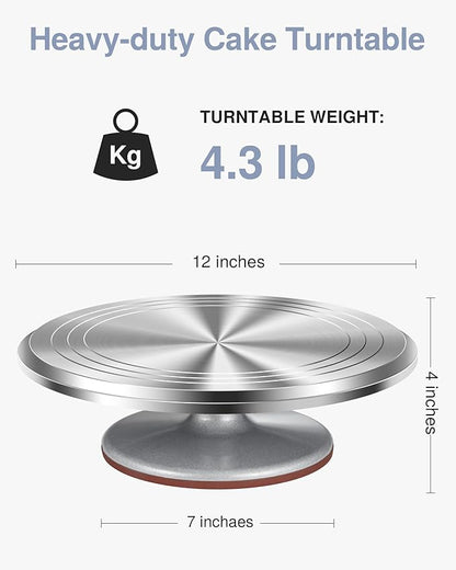 Puroma Aluminium Alloy Rotating Cake Turntable 12'' Revolving Cake Stand with Non-slip Silicone Bottom, Ideal Cake Decorating Supply for Cake Decorations, Pastries and Cupcakes