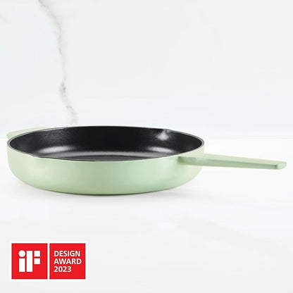 KitchenAid Enameled Cast Iron Frying Pan/Skillet with Helper Handle and Pour Spouts, 12 Inch, Pistachio