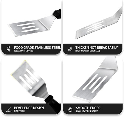 Metal Spatulas for kitchen Use, 2 PCS Professional Serving Spatula with Heat Resistant Handle, 9.8 Inch Stainless Steel Spatula Ideal for Pancakes, Eggs, Griddle Scraper, BBQ or Desserts