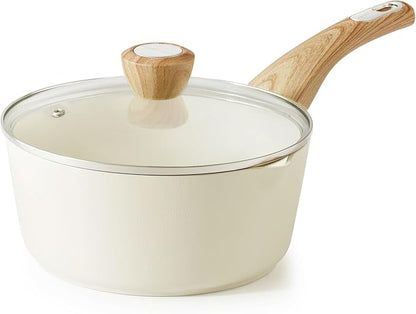 SENSARTE Ceramic Nonstick Sauce Pan with Lid, 2.5 Quart Saucepan with Double Spout, Large Cooking Pot, Non toxic Kitchen Sauce Pot, Non stick Saucier Pan, Induction Cookware, PFOA PTFE PFAS Free