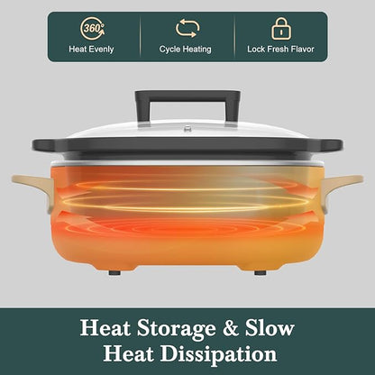 6 Quart Programmable Slow Cooker Removable Healthy Nonstick Pot - Small Kitchen Appliance for Family Dinners - Serves 6+ People - Heat Settings: Keep Warm Brown Sugar