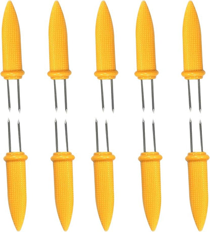3.66 Inch Stainless Steel Corn Holders, Corn on The Grill, Corn on The Cob Skewers, Double Fork Sweet Corn Seat, Home & BBQ Cooking Fork (10 Pcs)