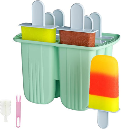 6 Pieces Silicone Popsicle Molds,Easy-Release BPA-Free,Ice Pop Mold Ice Cream Molds For Kids,With 6 PCS Plastic Stick+Cleaning Brush (Mint Green)