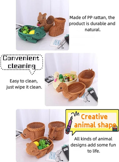 hand-woven round rattan basket storage basket storage box ornaments decorative basket multifunctional picnic food bread basket fruit gift basket key basket. (elephant)
