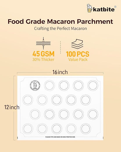 Katbite 100 Macaron Parchment Sheets Template Baking, Cookie Parchment, Printed Circle Baking Stencil for Macaron Cookie, 12x16 In, Non-Stick & Heavy Duty, Pre-cut Paper for Chicken Pizza French Fry