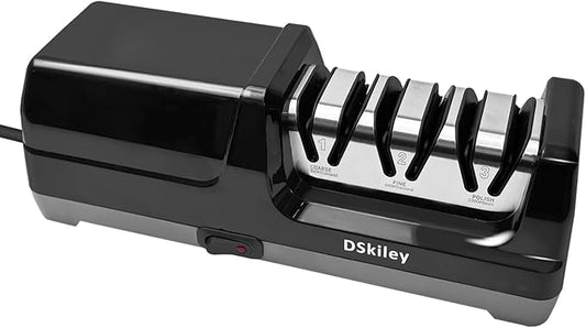 Professional 3-stage Electric Knife Sharpener for Kitchen Knives, with 100% Diamond Abrasive 20° Precision Angle Guide, Quickly Sharpening, Repairing/Restoring/Polish Blades (Black)
