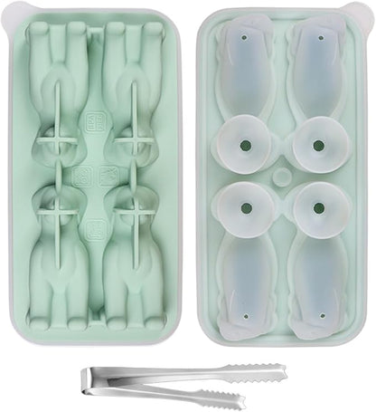 2-Pack Silicone Dog Ice Cube Trays with Free Stainless Steel Tongs – 4 Identical Dog Molds Per Tray (dog)