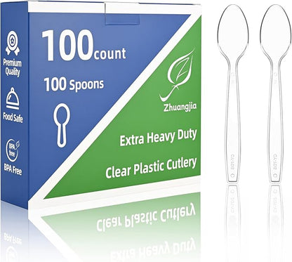 100-Pack Clear Plastic Spoons Disposable BPA-Free Heat Resistant Utensils for Catering & Events -Spoons Heavy Duty Bulk,plastic disposable for Party Supplies