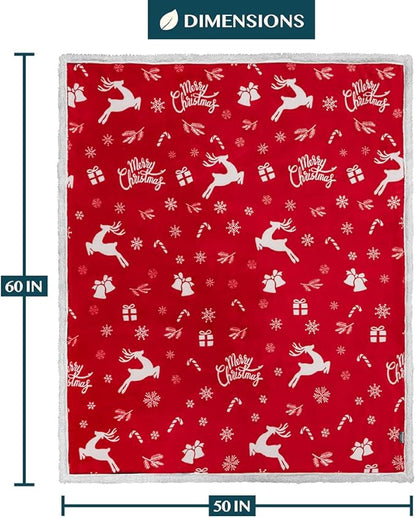 PAVILIA Premium Christmas Sherpa Throw Blanket | Christmas Decoration Gift, Fleece, Plush, Warm, Cozy Reversible Microfiber Holiday Blanket | Red Reindeer - 50x60