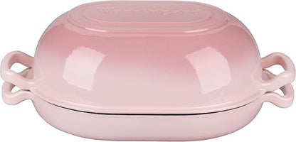 Enameled Cast Iron Sourdough Bread Oven, Dutch Oven, Loaf Cast Iron Bread Pan for Homemade Bread Baking, Meatloaf Pan with Lid, 7QT, Pink