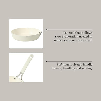 Martha Stewart Heathland 9.5 Inch Aluminum Cookware Non-Toxic Premium Ceramic Non Stick Frying Pan, Kitchen Egg Pan, Omelet, Pots and Pans, Linen White, Induction Safe