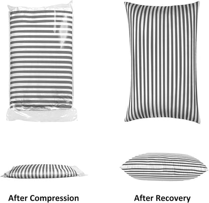 EIUE Bed Pillows for Sleeping 2 Pack Queen Size，Super Soft Down Alternative Microfiber Filled Pillows,Pillows for Side and Back Sleepers,20 x 30 Inches,Striped White Grey