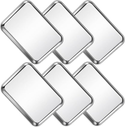 CACOLES Stainless Steel Baking Sheet Pan Set of 6, Cookie Sheet Metal Baking Pan Oven Tray, Cooking Baking Sheet for Toaster Oven, Easy Clean, Dishwasher Safe, 9 x 7 x 1 Inch