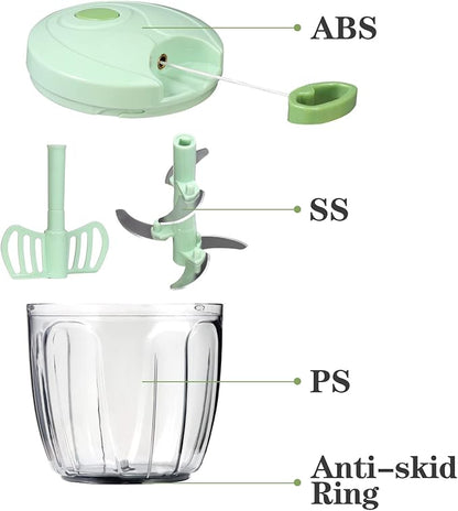 Cambom Manual Food Chopper Vegetable Cutter, Hand String Chopper Onions Cutter for Vegetable Fruits Nuts BPA Free Food Safe Material, 900ml Green