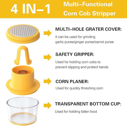 Corn Cob Stripper, Corn Peeler for Corn on the Cob, Quick Corn Cutter Tool, Corn shucker off the Cob with Bowl & Safety Handle [Yellow]