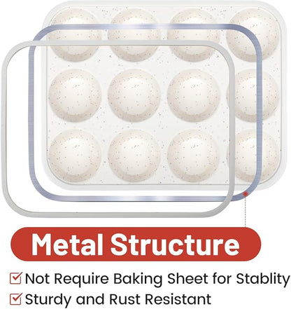 CAKETIME Silicone Muffin Pan, Metal Reinforced Frame Regular Size Cupcake Pan Easy to Move Muffin Pans Nonstick 12 Cups for Baking (2)